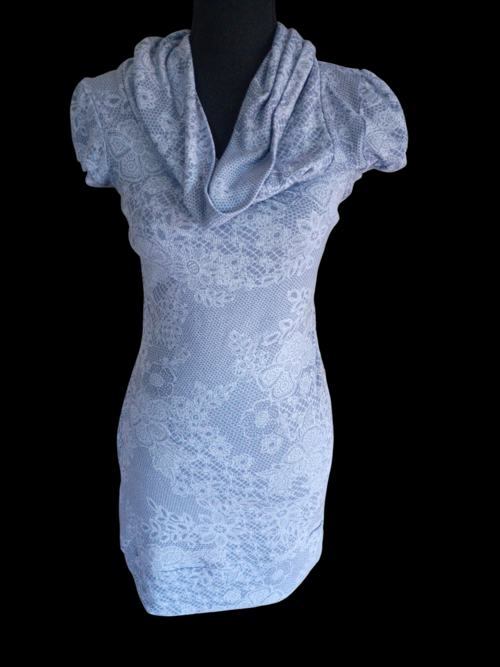 Decree Light Blue Lace-Print Cowl Neck Midi Dress Super Cute. Soft & Stretchy.